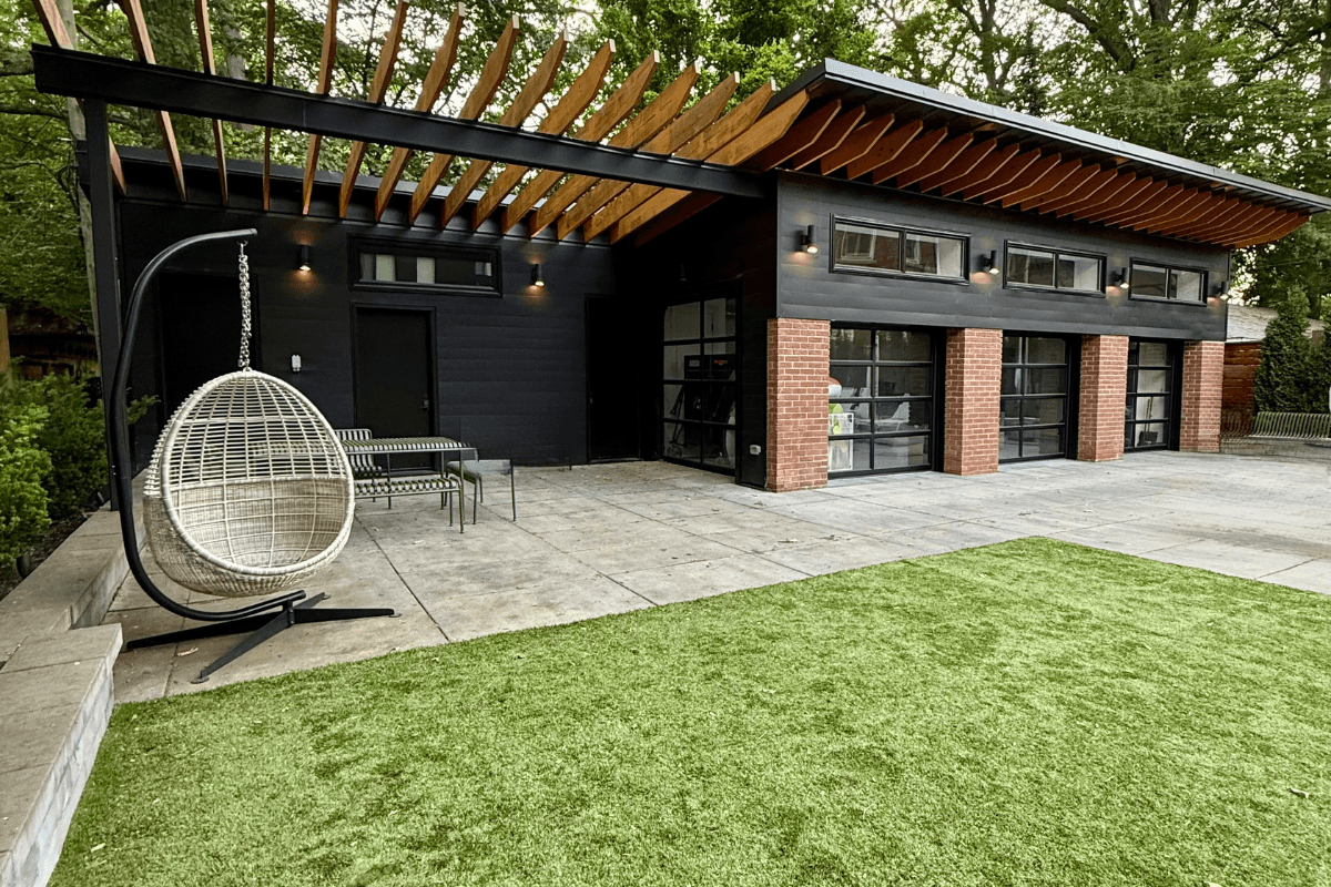 Backyard pavilion with outdoor living area